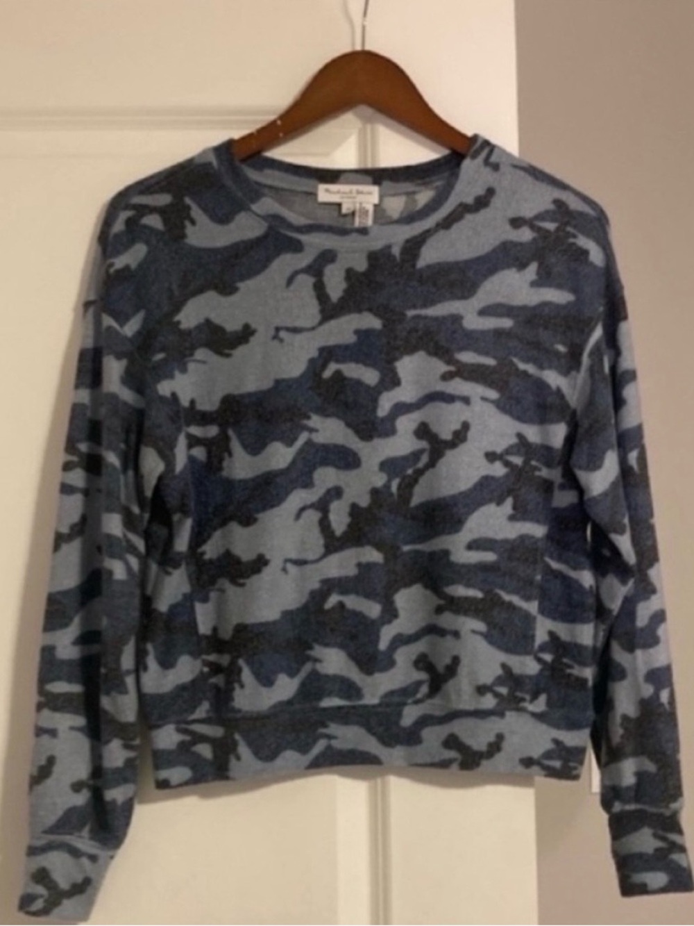 Michael Stars Blue Brushed Fleece Camo Top